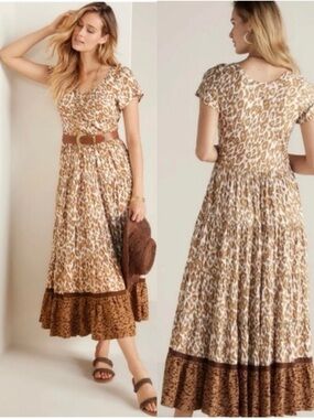 NWOT Soft Surroundings Kara Mocha Leopard Print Tiered Maxi Dress Extra Large